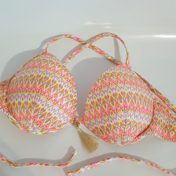 SHADE & SHORE Zigzag 36C Halter Swimsuit Bathing Swim Wear Multicolor Bikini Top - Picture 10 of 11